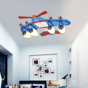 Giá Bán Buôn Thủy Tinh Gỗ Màu Xanh 3 Đèn E27 Máy Bay Phòng Cậu Bé Mẫu Giáo Sân Chơi Trẻ Em Led Đèn Trần Trẻ Em - Product Image 4