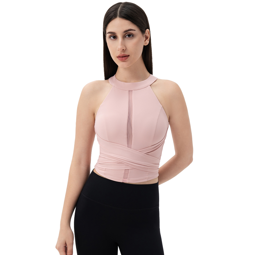 Women Nylon Spandex Yoga Tank Top with Built-in Bra Slimming High Elasticity Breathable Fitness Sports Tank Top for Outer Wear