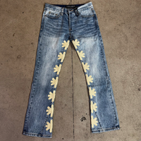 Streetwear Pantalon en PU avec Broderie Patch Personnalisé Jeans Évasés Vintage Pantalon en Denim pour Hommes