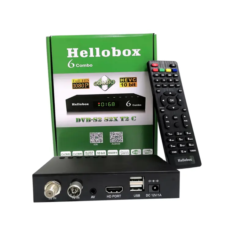 Hellobox-decodificador de tv digital T2 + S22X hd, receptor de tv satélite, 6 combo, H.265