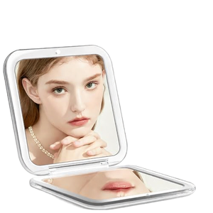 Travel Double-Sided Folding Handheld Magnifying <b>Mirror</b> with Plastic Frame <b>Square</b> Shape <b>Mirror</b> - Product Image 1