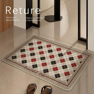 Alfombra de baño de imitación de lino, rectangular, con patrón geométrico, antideslizante, absorbente, de secado rápido, estilo británico elegante. - Product Image 5
