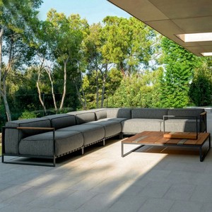 Bọc vải vườn sofa biệt thự khách sạn sang trọng nhôm Chaise phòng chờ cắt mô-đun sofa tếch tay vịn ngoài trời hiện đại - Product Image 1