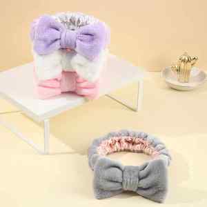 Custom Logo Flanel Spa Hoofdband Satijn Innerlijke Make-Up Gezicht Pols Gezicht Handdoek Wassen Boog Hoofdband Voor Vrouwen - Product Image 4