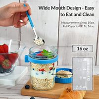 Herbruikbare glazen pot voor overnight oats met deksel en lepel, draagbare maaltijdvoorbereidingsbeker voor ontbijtgranen, yoghurt, fruit en salade