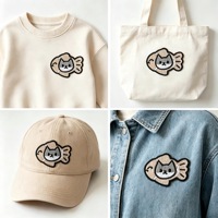 Patch brodé thermocollant motif chat mignon et poisson, applique chat de dessin animé pour vêtements d'enfants, vestes, sacs, chapeaux, DIY personnalisé, faible MOQ, expédition rapide