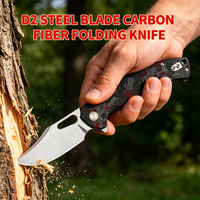Couteau pliant tactique de survie pour le camping, lame OEM D2, manche en fibre de carbone, usine certifiée BSCI, performance de coupe stable, EDC