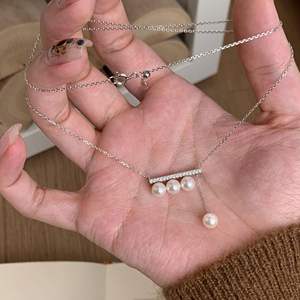 Collar de Plata de Ley S925 con Lazo de Princesa Francesa, Zirconia, Dulce, Exquisito, Simple, Versátil para el Día a Día, Collares de Perlas - Product Image 1