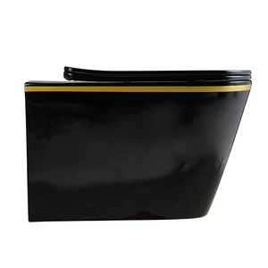 Inodoro de cerámica color marfil con borde dorado, cisterna oculta, inodoro con descarga por inmersión, combo, inodoro sin borde, consola de baño empotrada para el hogar - Product Image 5