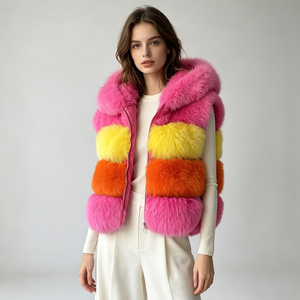 Jxwatcher Winter Wholesale Ladies High Quality Thick Warm <strong>Short</strong> Hooded Fur Vest Custom Fox Fur <strong>Gilet</strong> <strong>Women</strong> Real Fox Fur Vest - Product Image 1