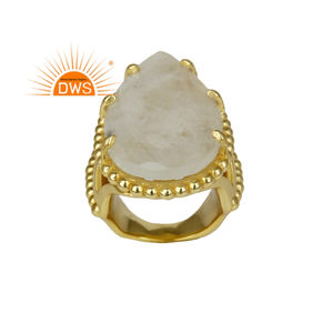 Anillo de piedra lunar en forma de pera, arcoíris, diseño de latón, a la moda, chapado en oro, proveedor de joyería - Product Image 1