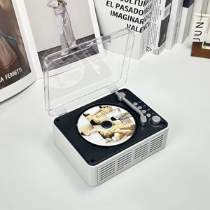 Retro Portable CD Player Transparent Dust Cover Built In Stereo <b>Speaker</b> Support CD <b>MP3</b> USB FM Radio Home Desktop Music Decor - Product Image 6