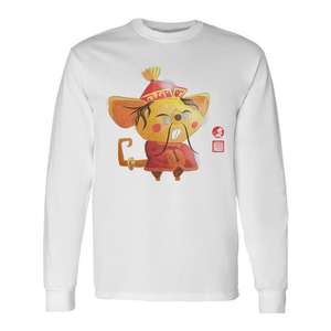 T-shirt à manches longues de qualité supérieure, signe du zodiaque chinois, année du Rat, horoscope animalier, sceau rouge - Product Image 1