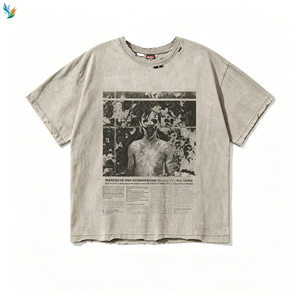 T-Shirt personalizzate con ricamo in difficoltà con lavaggio grafico acido da uomo in cotone 100% sbiadito di lusso lavato con taglio corto T-Shirt da uomo - Product Image 6