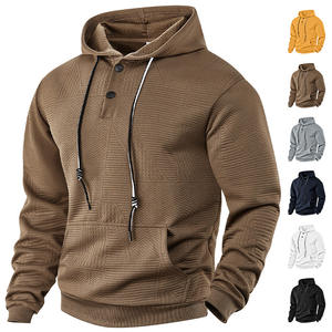 Sweat-shirt à capuche de couleur unie pour hommes, coupe ample, boutonné sur le devant, haut décontracté pour les loisirs, disponible en grande taille - Product Image 1