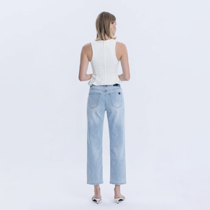 <span class=keywords><strong>Jeans</strong></span> a Vita Alta alla Moda per <span class=keywords><strong>Donna</strong></span>, Gamba Dritta, Vestibilità Comoda, Lunghezza alla Caviglia, Lavaggio Chiaro, Stile Vintage - Product Image 3