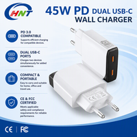 Pengisi Daya GaN 45W dengan Dua Port USB-C, Pengisi Daya Dinding dengan PPS QC3.0 SCP PD Pengisian Cepat, Colokan EU untuk iPhone 15 14 Samsung Ponsel Android