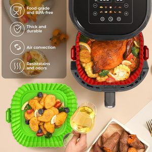 Olla de silicona cuadrada para freidora de aire al por mayor, apta para uso alimentario, resistente al calor, fácil de limpiar, revestimiento antiadherente para cestas de freidoras, accesorios. - Product Image 2