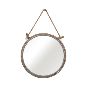 Specchio da parete rotondo con cornice in corda, metallo e vetro, da appendere per decorare camera da letto e bagno - Product Image 1