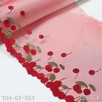 Tulle dynamique 3D 26CM rouge motif cerises fines broderie dentelle garniture Voile broderie dentelle tissu pour femmes
