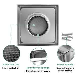 Capot de ventilation carré pour sortie d'air, couvercle de conduit d'évacuation de sèche-linge, couvercle de clapet anti-retour mural extérieur avec accessoires - Product Image 3