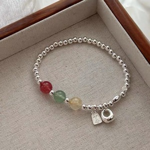 Bracelet en argent pur 999 avec breloque citrine pour femme, bijou cadeau - Product Image 2