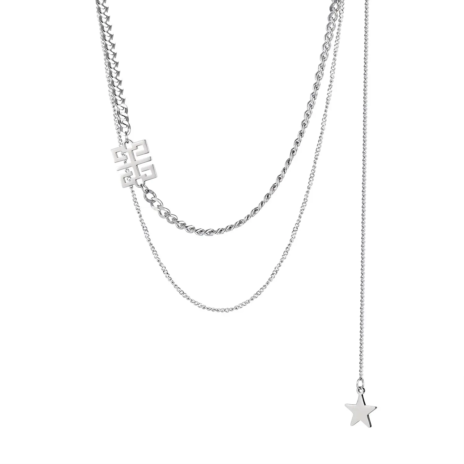 Women's Retro Cold Wind Double-layer Star Necklace Simple And Versatile Minority Design Titanium Steel Necklace Couple Jewelry