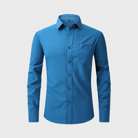 Großhandel Herren Königsblau Einfarbiges Langarm-Hemd Business Casual Button-Down-Hemd Mit Tasche