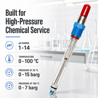 Sonde pH HF ACpH4262 120mm 1-14 pH 100°C 15 bars Connecteur VP PT1000 ATC Sonde en verre pour gravure de semi-conducteurs et applications photovoltaïques