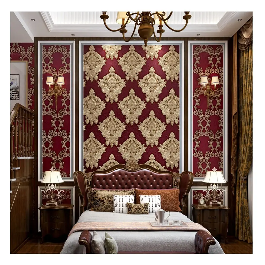 Avrupa lüks ev yatak odası dekoratif su geçirmez vinil duvar kağıdı pvc wallcovering rulo ambalaj çin fabrika