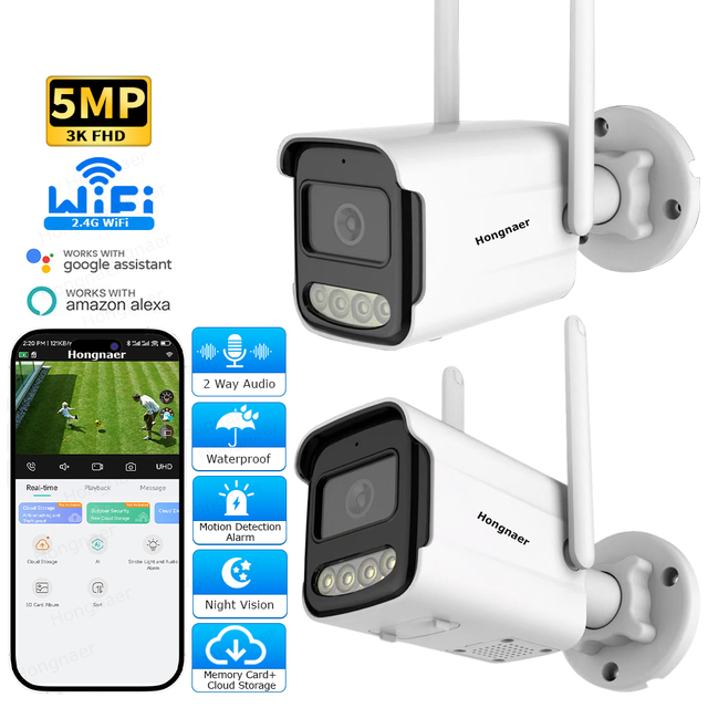 Hongnaer ICSee 2/3/5MP Bullet WiFi Security CCTV Network Surveillance Camera With Motion Detection for Outdoor Home and Shop