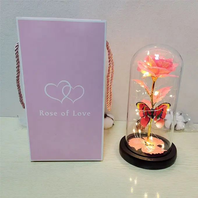 Креативные подарки ко дню Святого Валентина, 24 К, Золотая Роза со светодиодной подсветкой, цветок Галактики, Роза в стеклянном куполе, уникальный подарок для женщин