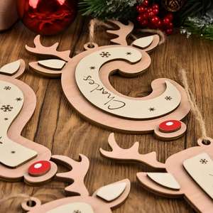 Custom Reindeer Alphabet Ornament with Names, Personalized Ornament for <b>Christmas</b> <b>Tree</b>/Stockings, <b>Wooden</b> Xmas Decorations - Product Image 4