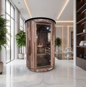 Sauna traditionnel à vapeur extérieur de luxe en stock, chauffé au bois, avec poêle à sauna, bois de pruche carbonisé, design écologique - Product Image 3