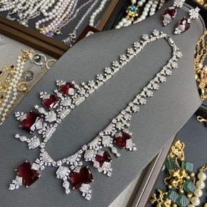 Tùy chỉnh thiết kế thời trang bộ đồ trang sức màu đỏ <span class=keywords><strong>ruby</strong></span> Zirconia Bridal Vòng cổ bông tai trang sức Set - Product Image 3