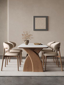 Tavolo da Pranzo in Legno Massello Stile Nordico, Piano in Pietra Lucida per Uso Domestico, Tavolo Rettangolare Moderno e Semplice in Noce e Quercia Importati - Product Image 6