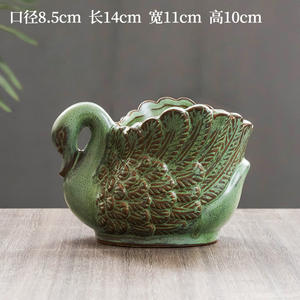 19A19 Мультяшные животные, лебеди, мясистые зеленые цветочные горшки, зеленые глазированные Керамические домашние декоративные цветочные горшки. - Product Image 6