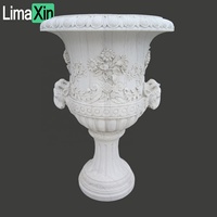 Planteur en marbre sculpté à la main, motif de pierre blanche, jardinière décorative de jardin, livraison directe d'usine