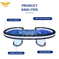 Table de poker Texas personnalisée YH OEM avec base cylindrique illuminée, tapis bleu roi, bande latérale LED blanche complète, table de jeu pour club et lounge