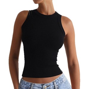 OEM Factory Custom Embroidery Design Breathable Sleeveless Ribbed <strong>Tank</strong> <strong>Top</strong> High Crew Neckline Super Soft Ribbed Vest <strong>for</strong> <strong>Women</strong> - Product Image 6