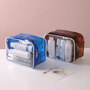 Bolsa de cosméticos transparente de PVC de gran capacidad con cierre de cremallera, estuche de almacenamiento de viaje impermeable para artículos de tocador, uso doméstico, Color sólido - Product Image 1