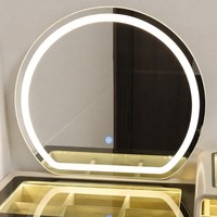Coiffeuse moderne extensible et réglable avec miroir rond éclairé par LED et commode à 3 tiroirs en verre pour chambre à coucher