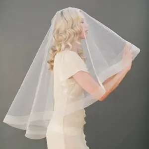 GENYA Factory Custom Encrypted Soft Net Wedding Veil Lace Bridal Veils Bridal Cathedral Bridal Veils