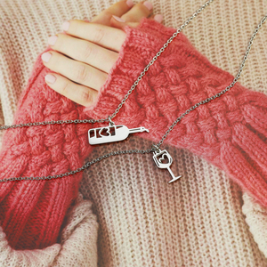 Nuove idee di prodotto alla moda <span class=keywords><strong>san</strong></span> <span class=keywords><strong>valentino</strong></span> regalo bottiglia di vino e calice a forma di acciaio inossidabile coppia collana con catena a maglie - Product Image 4