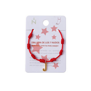 Cavigliera in acciaio inossidabile a sette nodi con ciondolo a lettera J e corda rossa per donna, gioiello alla moda. - Product Image 1