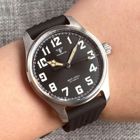 Tandoorio – montre-pilote de plongée NH35A PT5000 pour hommes, montre mécanique saphir 39MM en acier inoxydable, bracelet gaufré, main blanche