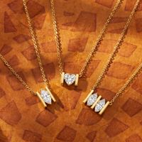 Collier initial en acier inoxydable plaqué or 18 carats, design œil de cheval en zircon blanc de luxe Dingyao
