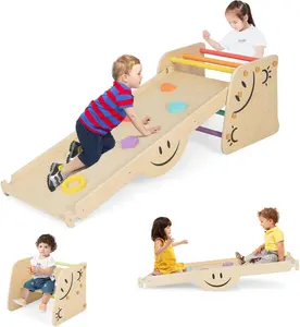 Jouet d'escalade en bois pour tout-petit 6 en 1 grimpeur Triangle en bois Montessori avec rampe et balançoire et escabeau ensemble Triangle d'escalade en bois