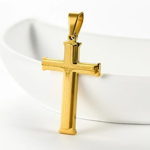 Collier croix double couche en acier inoxydable pour hommes et femmes, pendentif simple couleur or argent, chaîne ras du cou, breloques, bijoux, cadeaux DIY - Product Image 1