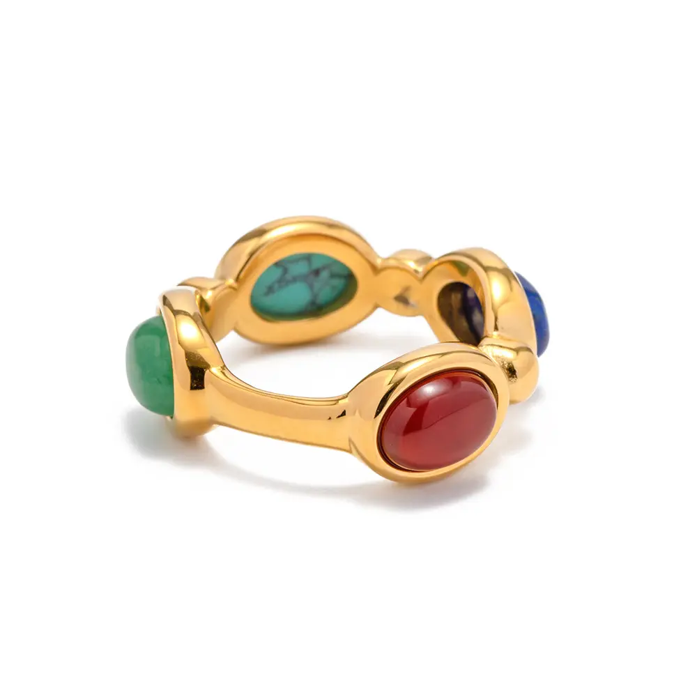 Stainless Steel Jewelry 2023 New Lady Colorful Gemstones Rings High Quality PVD Gold Plated Stocks Selling Wholesale Finger Ring